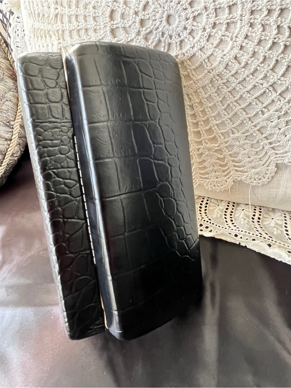 Vintage Judith Leiber Black Exterior Eyewear Case with Cream Interior, EUC